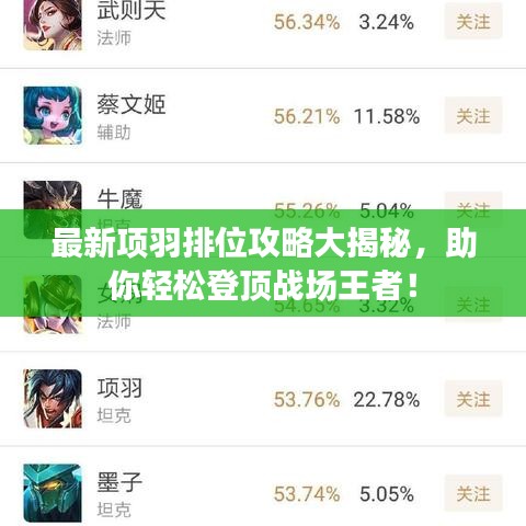 最新項羽排位攻略大揭秘，助你輕松登頂戰(zhàn)場王者！